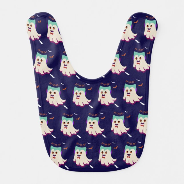 Dracula Boo Pattern Navy Baby Bib (Front)