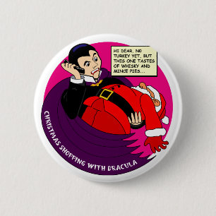 Dracula Christmas Shopping Pinback Button