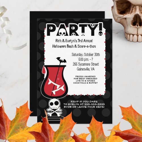 Dracula Cocktail Skulls Adult Halloween Party  Invitation