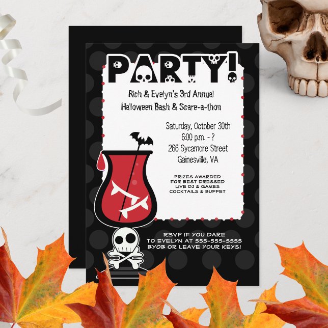 Dracula Cocktail Skulls Adult Halloween Party  Invitation (Skull Adult Halloween Cocktail Party Invitation)