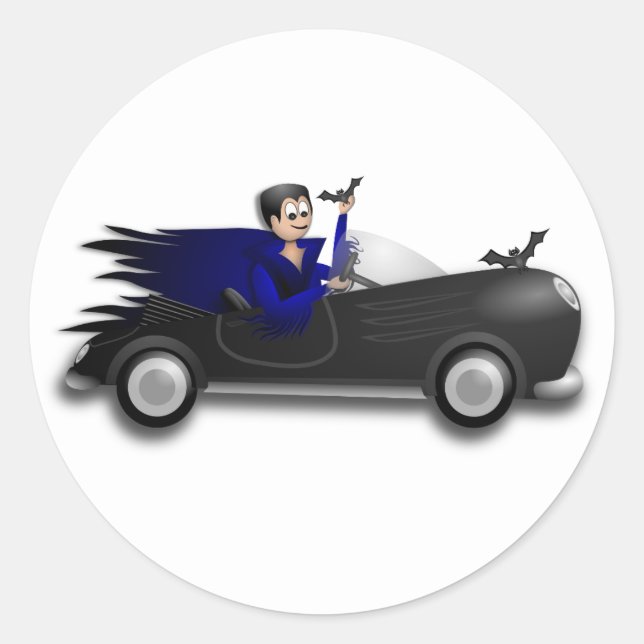 Dracula Driving a Convertible Classic Round Sticker (Front)