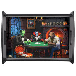 DRACULA & FRANENSTEIN'S HALLOWEEN MONSTER POKER SERVING TRAY