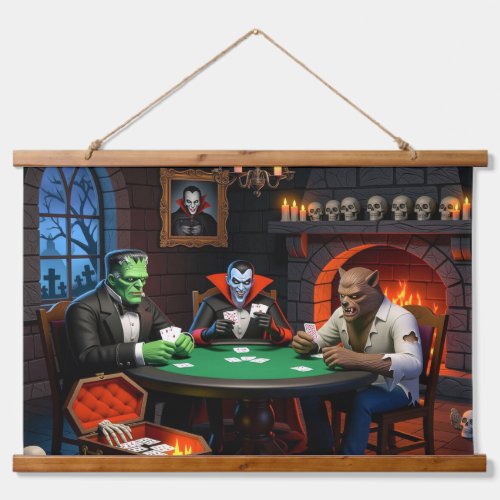 DRACULA & FRANKENSTEIN'S HALLOWEEN MONSTER POKER HANGING TAPESTRY
