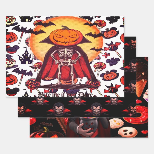 Dracula Gothic Horror Halloween Wrapping Paper Sheets (Set)