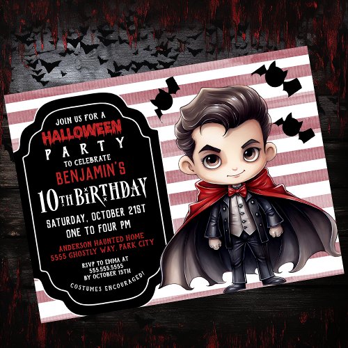 Dracula Halloween Boys 10th Birthday Invitation