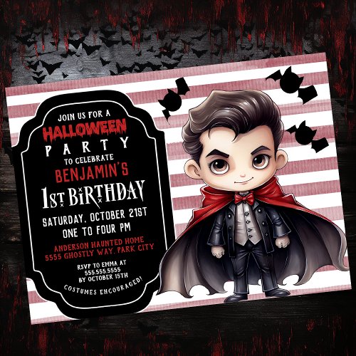 Dracula Halloween Boys 1st Birthday Invitation