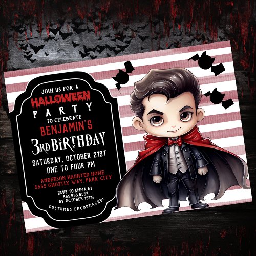 Dracula Halloween Boys 3rd Birthday Invitation