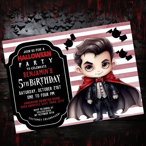 Dracula Halloween Boys 5th Birthday Invitation