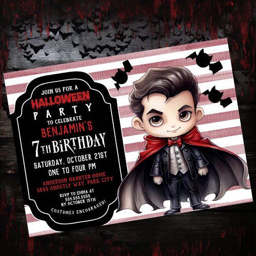 Dracula Halloween Boys 7th Birthday Invitation