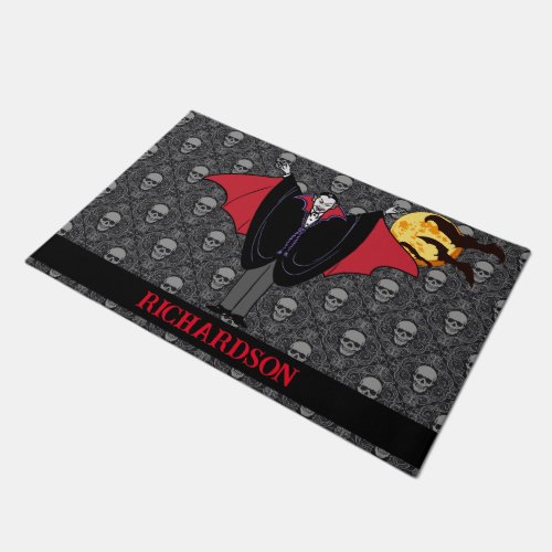 Dracula Halloween Custom Name Skulls Bats Doormat