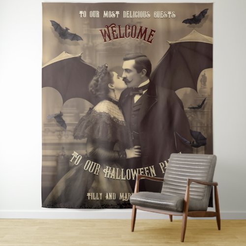 Dracula Kissing Halloween Photo Booth Backdrop