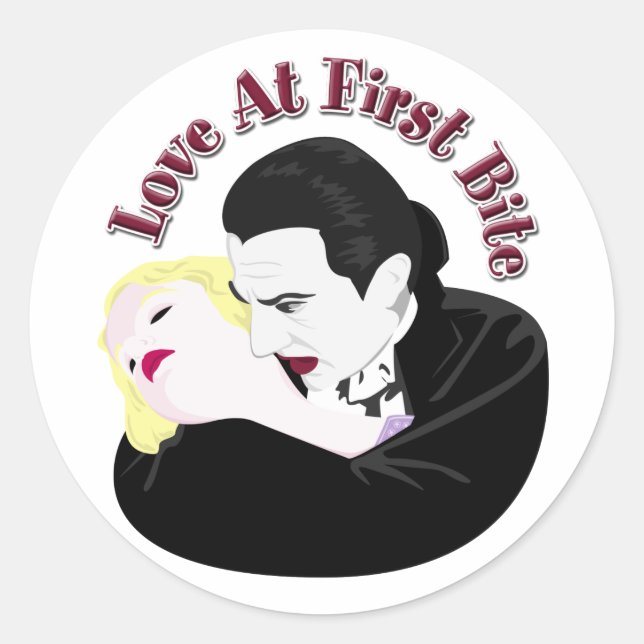 Dracula, Love At First Bite Classic Round Sticker (Front)