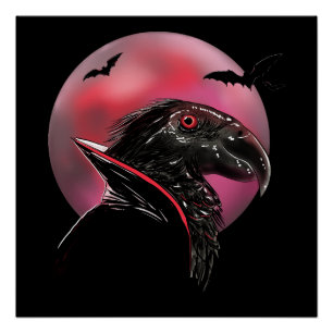 Dracula Parrot Blood Moon Illustration Poster