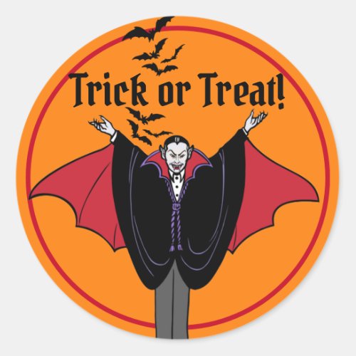 Dracula Red Cape Bats Halloween Classic Round Sticker
