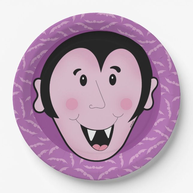 Dracula Vampire Bat Halloween Purple Bats  Paper Plates (Front)