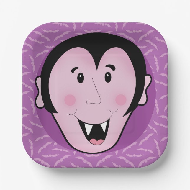 Dracula Vampire Bat Halloween Purple Bats  Paper Plates (Front)