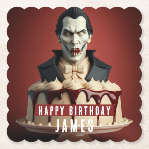 Dracula Vampire themed Cream Cake - Birthday Paper Coaster