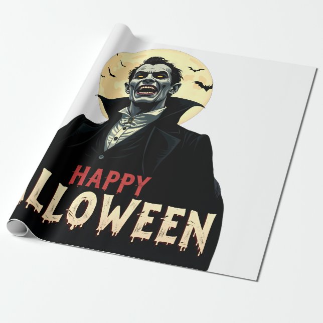 Dracula Wishes You a Spooky Night Wrapping Paper (Unrolled)