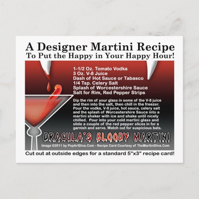 Dracula's Bloody Halloween Martini Recipe Postcard (Front)