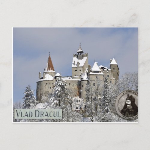 Draculas castle winter postcard