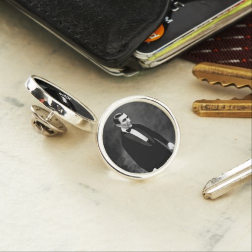 Draculas Dog silver plated round lapel pin