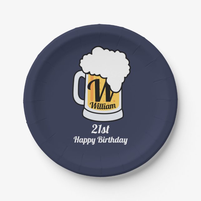 Draft Beer Mug With Name Monogram Your Text Paper Plates (Front)