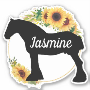 Draft horse Custom Name Floral Sunflower Sticker