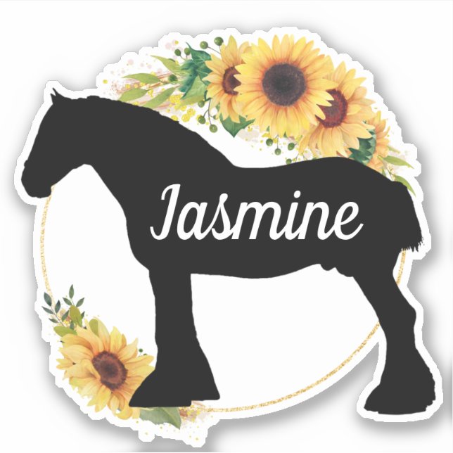 Draft horse Custom Name Floral Sunflower Sticker (Front)