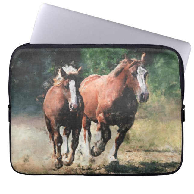 Draft horse mare and foal laptop sleeve (Front)