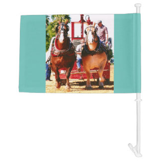 draft horse pull car flag