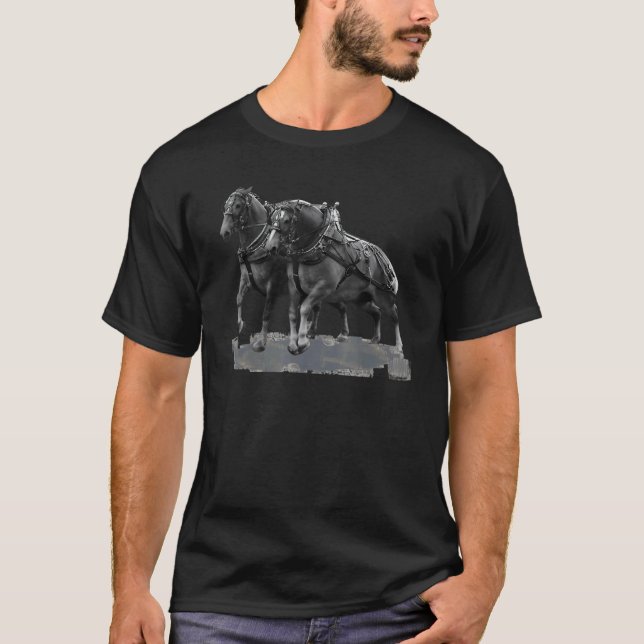 Draft Horse Pulling Belgians Mid-Pull T-Shirt (Front)