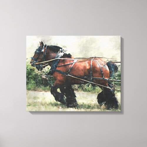 Draft horse team in harness canvas print