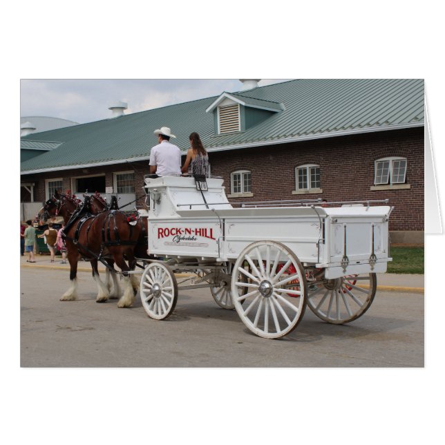Draft Horses at a State Fair Pulling White Wagon Cards (Front Horizontal)