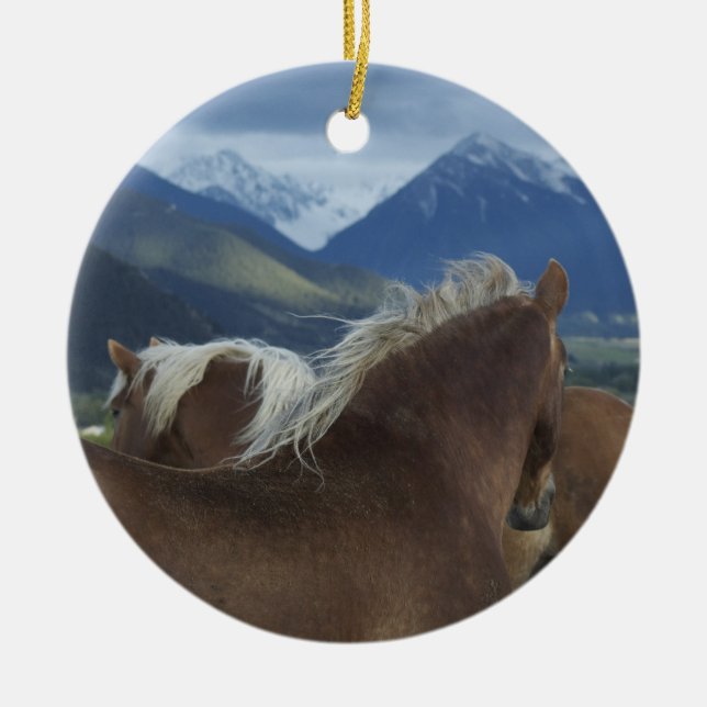 Draft Horses Ceramic Ornament (Front)