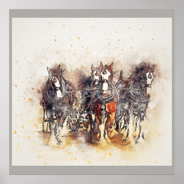 Draft Horses, Clydesdales Artwork Photo Poster (Front)