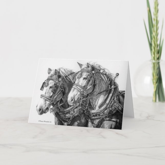 Draft Horses Drawing Greeting Card (Front)