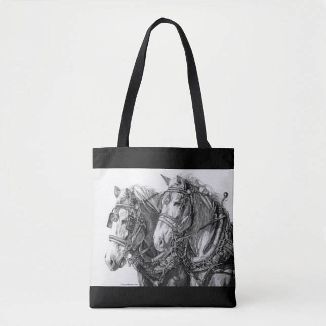 Draft Horses Drawing Tote Bag (Front)