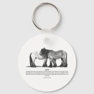 Draft Horses in Pencil: Bible Verses About LOVE Keychain
