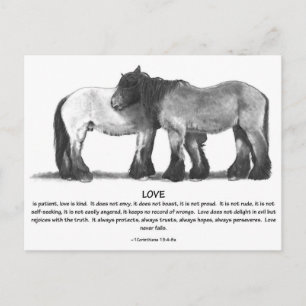 Draft Horses in Pencil: Bible Verses About LOVE Postcard