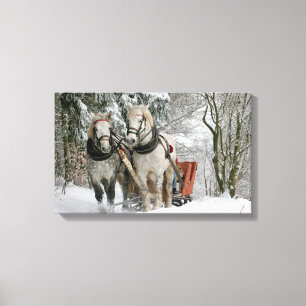 Draft Horses Pulling Sleigh Canvas Print