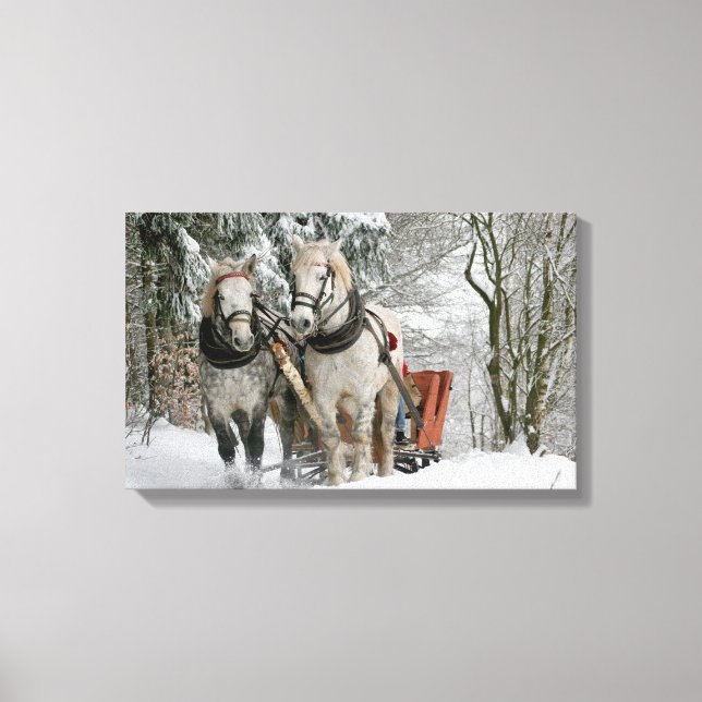 Draft Horses Pulling Sleigh Canvas Print (Front)