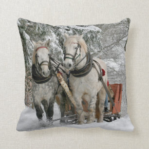 Draft Horses Pulling Sleigh Throw Pillow