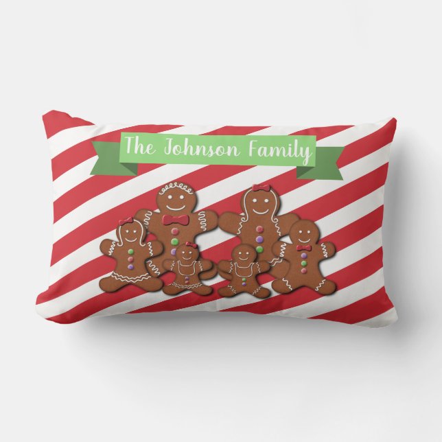 Drag and Drop Personalized Gingerbread Holiday Lumbar Pillow (Front)