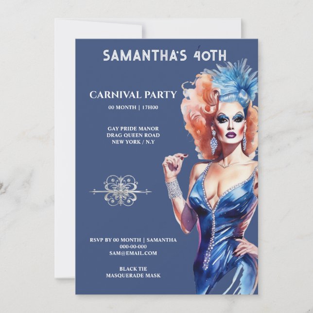 Drag queen lgbtq carnival festival glam glitz invitation (Front)