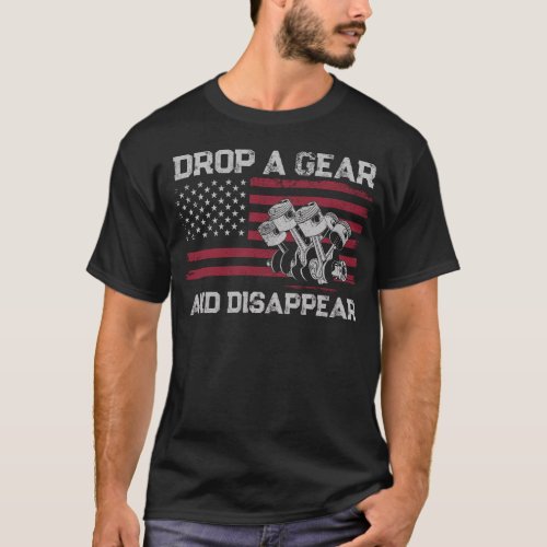 Drag Race Drop A Gear And Disappear Flag Vintage T_Shirt