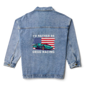 Drag Racer Patriotic American Flag Drag Racing  Denim Jacket