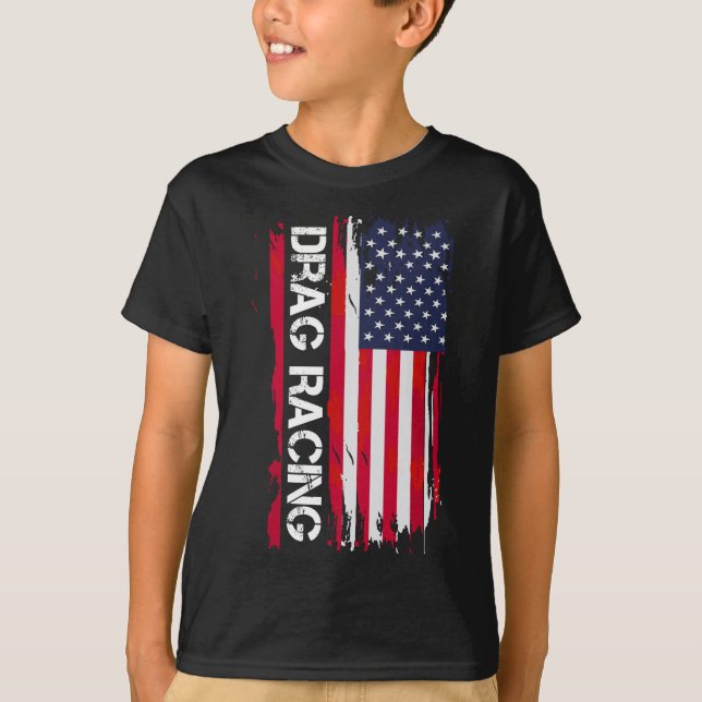 Drag Racing - American Flag Drag Racer Race Car Lo T-Shirt (Front)