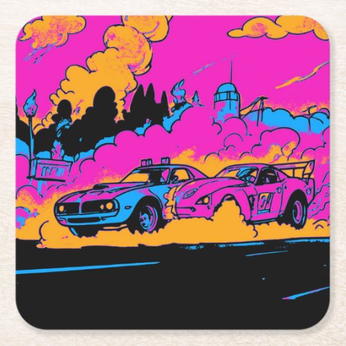 Drag_Racing Burn_Out _ Drag_racing Cars Square Paper Coaster