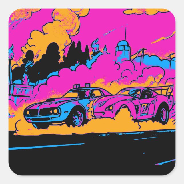 Drag-Racing Burn-Out - Drag-racing Cars Square Sticker (Front)