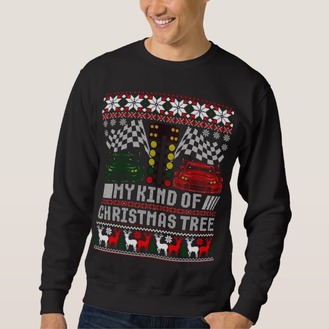 Drag Racing Christmas Tree Race Car Ugly Sweater (Front)